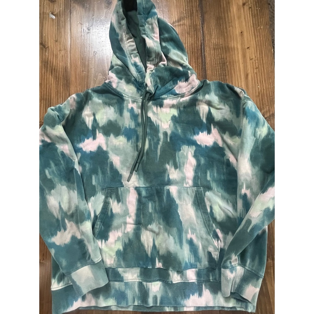 All in Motion Womens XL Tie Dye Hoodie Teal Green Abstract Fleece Pullover
